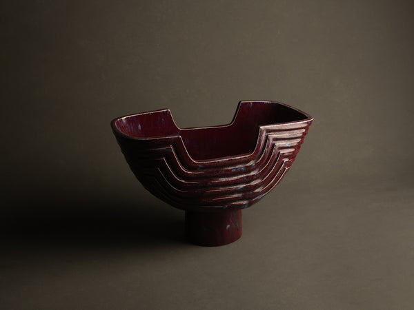 Monumental vase sang de bœuf / cinabre en grès pour l'ikebana par Maasaki Kobayashi, Japon (vers 1975)..Huge ikebana vessel vase oxblood / cinnabar glaze vase by Maasaki Kobayashi, Japan (circa 1975)