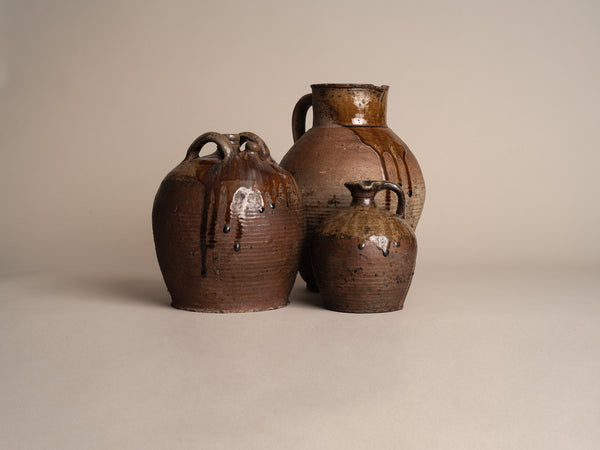 Ensemble de pots en grès de Puisaye, France (XVIIIe et XIXe siècles)..Set of stoneware folk pots by anonymous Puisaye potters, France (18th & 19th century)