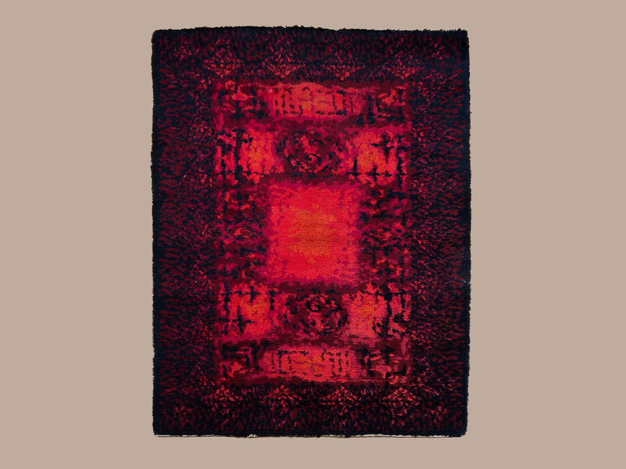 Tapisserie / Tapis Ryijy en laine, Finlande (vers 1960)..Ryijy rug / wall tapestry, Finland (ca. 1960)