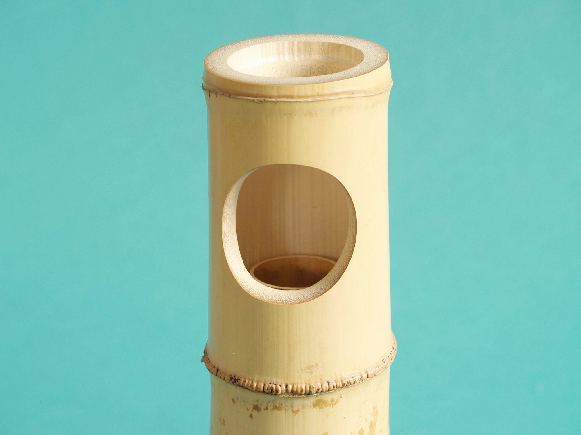 Takehanaire, vase en bambou pour la cérémonie du thé, Japon (Ère Shōwa)..Takehanaire, Bamboo flower vase for tea ceremony chabana, Japan (Shōwa era)