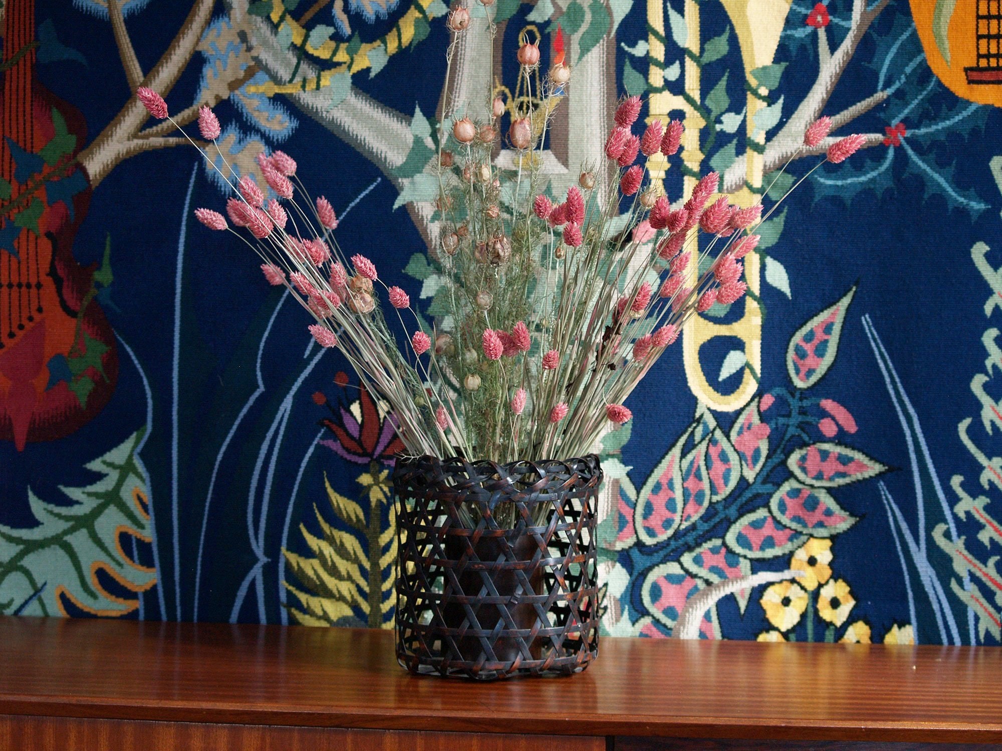 Hanakago, Panier / corbeille cylindrique pour l'ikebana, Japon (Début de l'ère Shōwa)..Hanakago, Ikebana cylindrical bamboo basket, Japan (Early Shōwa era)